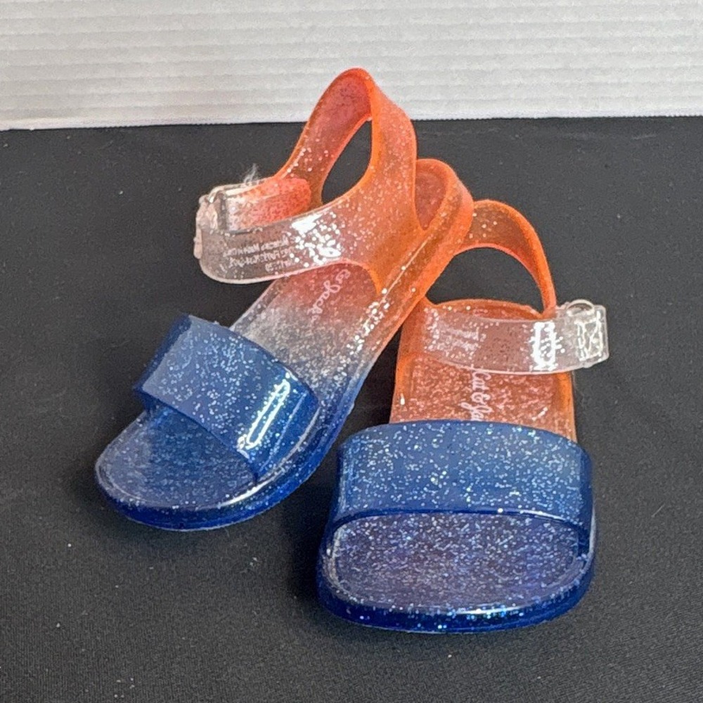 Girls Glitter Strappy Open Toe Sandals Buckle Plastic Blue/Orange/Clear 5